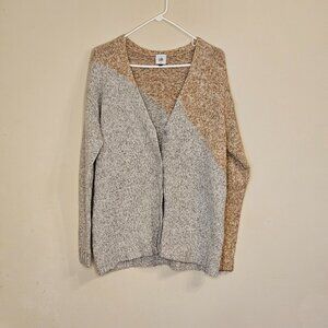 Women's Cabi 3886 Tilt Cardigan Sweater Gray Tan Diagonal Colorblock Snap Size S